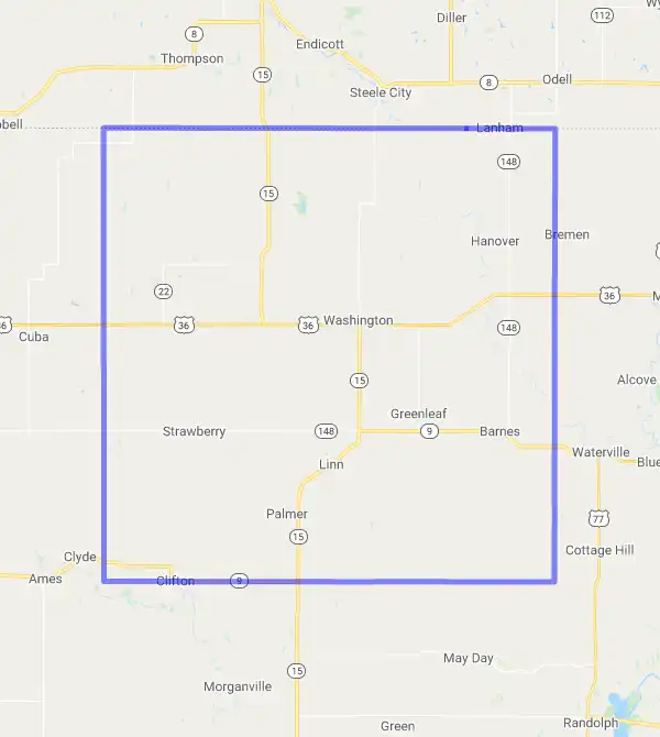 County level USDA loan eligibility boundaries for Washington, Kansas