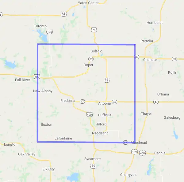 County level USDA loan eligibility boundaries for Wilson, KS