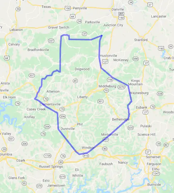 County level USDA loan eligibility boundaries for Casey, Kentucky