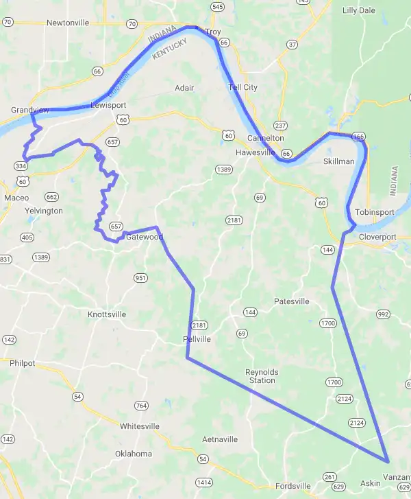 County level USDA loan eligibility boundaries for Hancock, Kentucky