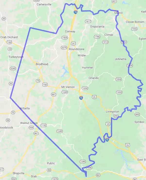 County level USDA loan eligibility boundaries for Rockcastle, Kentucky