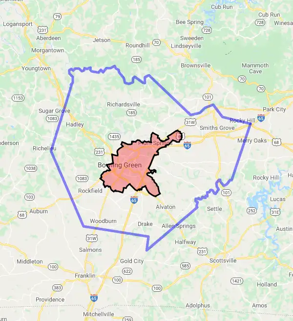 County level USDA loan eligibility boundaries for Warren, Kentucky