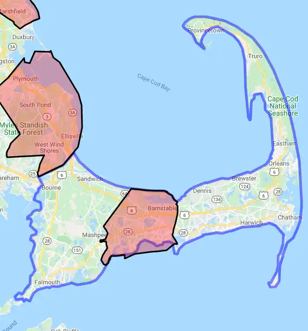 County level USDA loan eligibility boundaries for Barnstable, Massachusetts