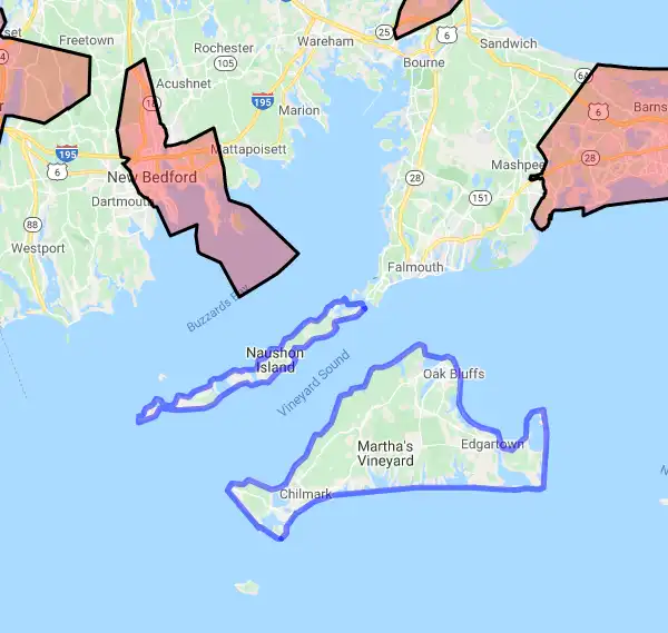 County level USDA loan eligibility boundaries for Dukes, Massachusetts