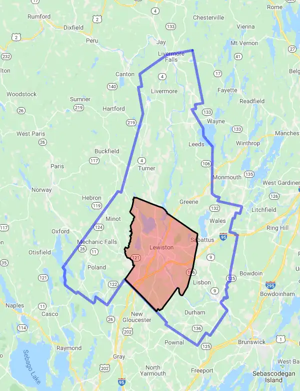 County level USDA loan eligibility boundaries for Androscoggin, Maine