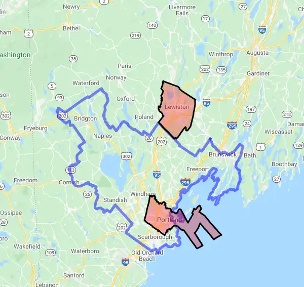 County level USDA loan eligibility boundaries for Cumberland, Maine