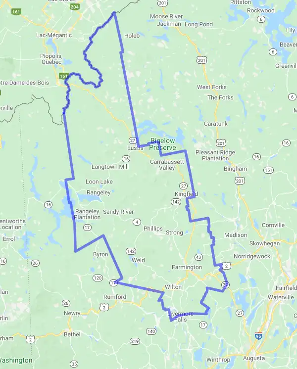 County level USDA loan eligibility boundaries for Franklin, Maine