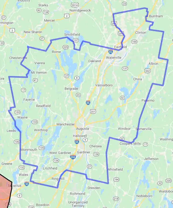 County level USDA loan eligibility boundaries for Kennebec, Maine