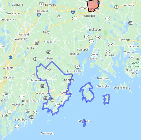County level USDA loan eligibility boundaries for Knox, Maine