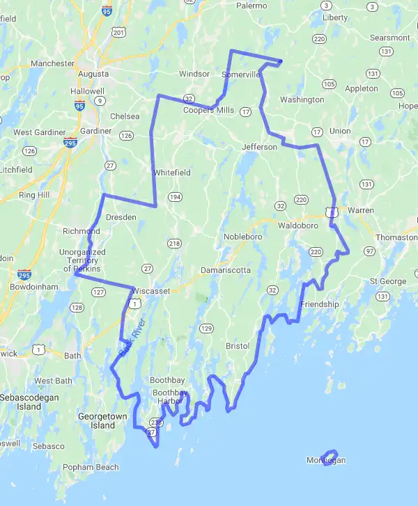 County level USDA loan eligibility boundaries for Lincoln, Maine