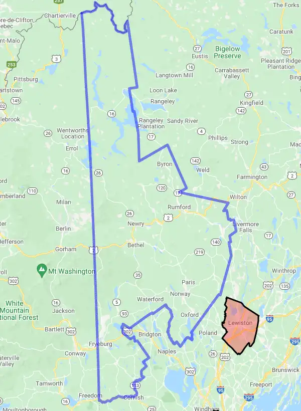 County level USDA loan eligibility boundaries for Oxford, Maine