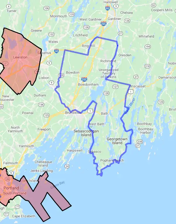 County level USDA loan eligibility boundaries for Sagadahoc, Maine