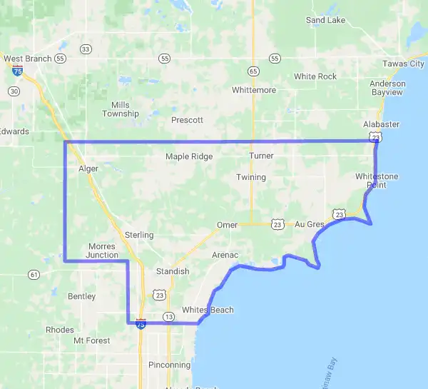 County level USDA loan eligibility boundaries for Arenac, Michigan
