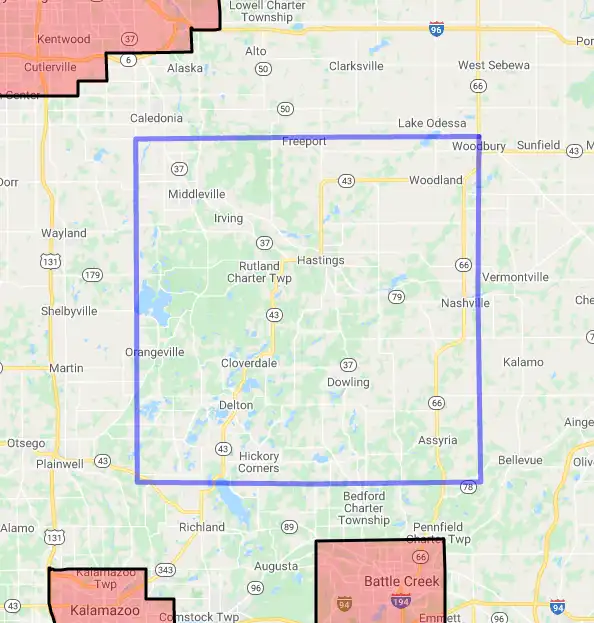 County level USDA loan eligibility boundaries for Barry, Michigan