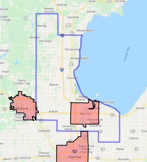 County level USDA loan eligibility boundaries for Bay, Michigan