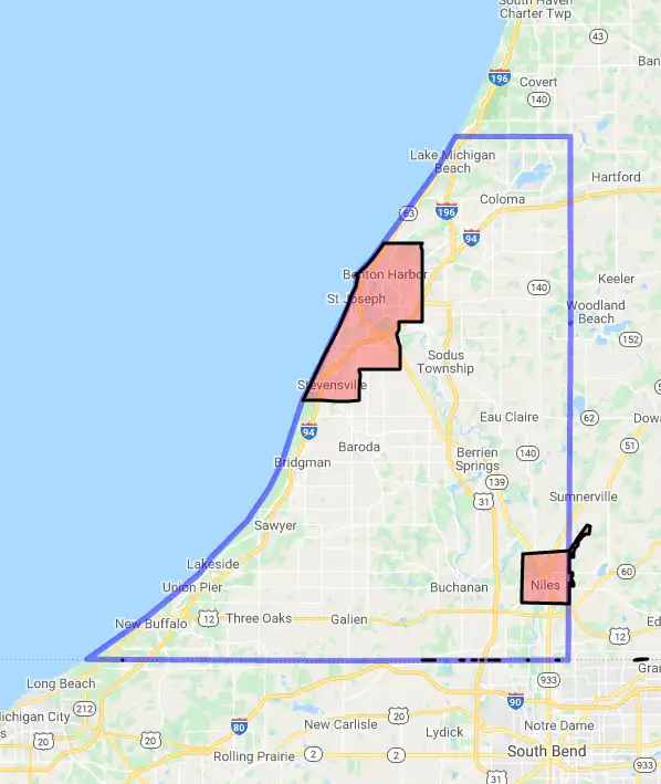 County level USDA loan eligibility boundaries for Berrien, Michigan