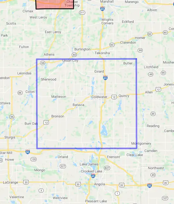 County level USDA loan eligibility boundaries for Branch, Michigan