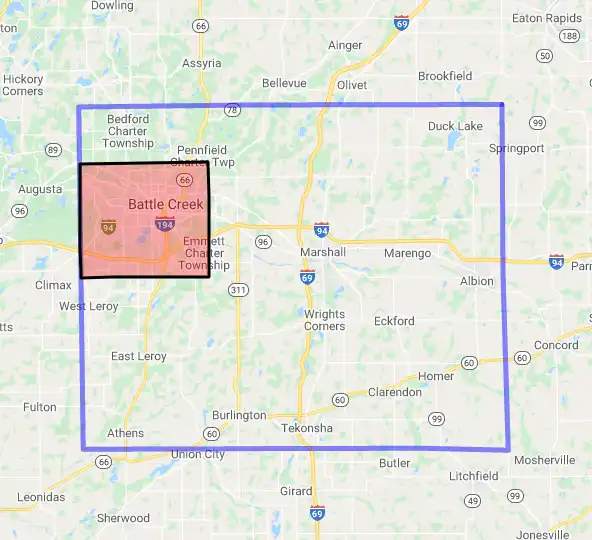 County level USDA loan eligibility boundaries for Calhoun, Michigan
