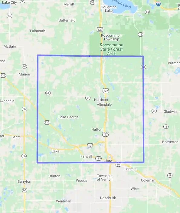 County level USDA loan eligibility boundaries for Clare, Michigan