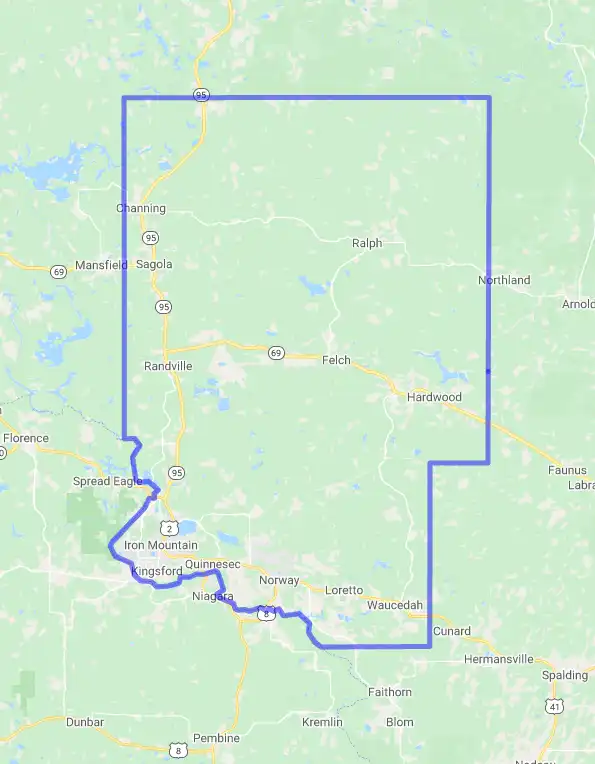 County level USDA loan eligibility boundaries for Dickinson, Michigan
