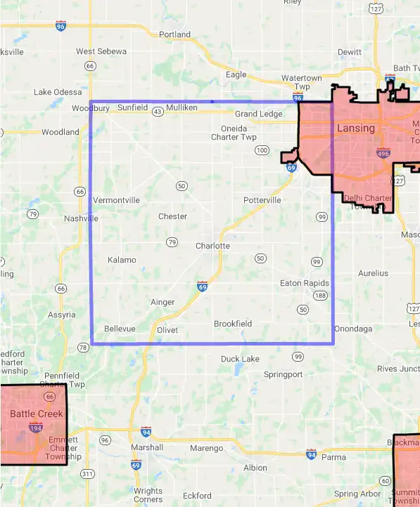 County level USDA loan eligibility boundaries for Eaton, Michigan
