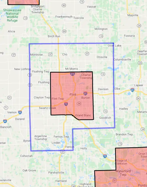 County level USDA loan eligibility boundaries for Genesee, Michigan