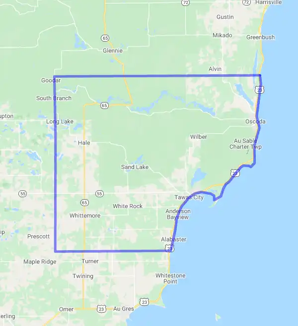 County level USDA loan eligibility boundaries for Iosco, Michigan