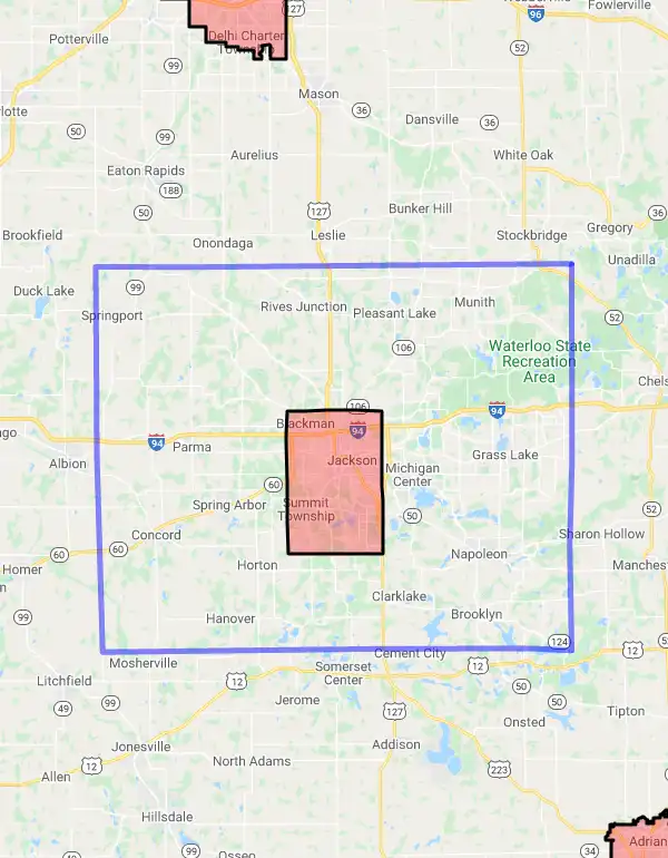 County level USDA loan eligibility boundaries for Jackson, Michigan