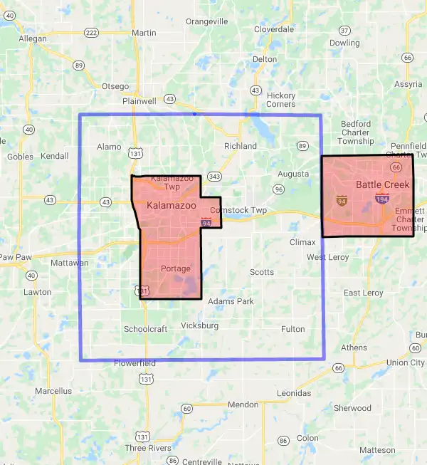 County level USDA loan eligibility boundaries for Kalamazoo, Michigan