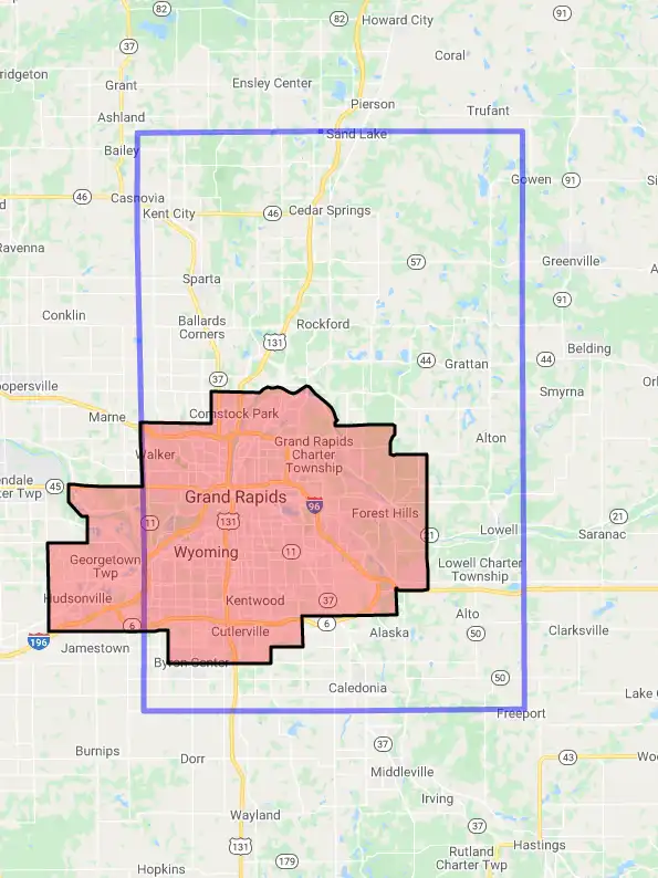 County level USDA loan eligibility boundaries for Kent, Michigan