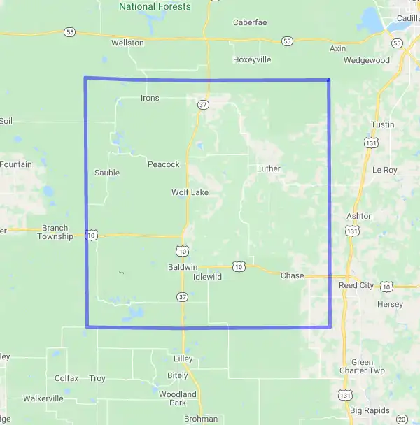County level USDA loan eligibility boundaries for Lake, Michigan