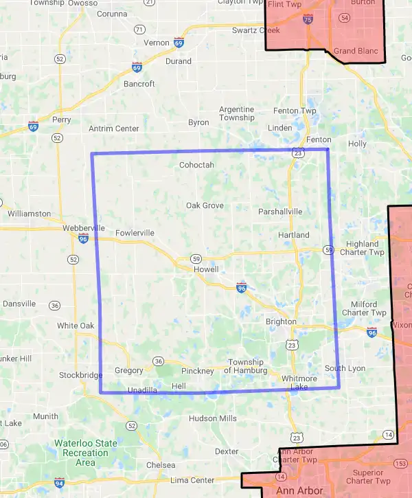 County level USDA loan eligibility boundaries for Livingston, Michigan