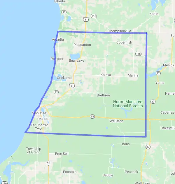 County level USDA loan eligibility boundaries for Manistee, Michigan