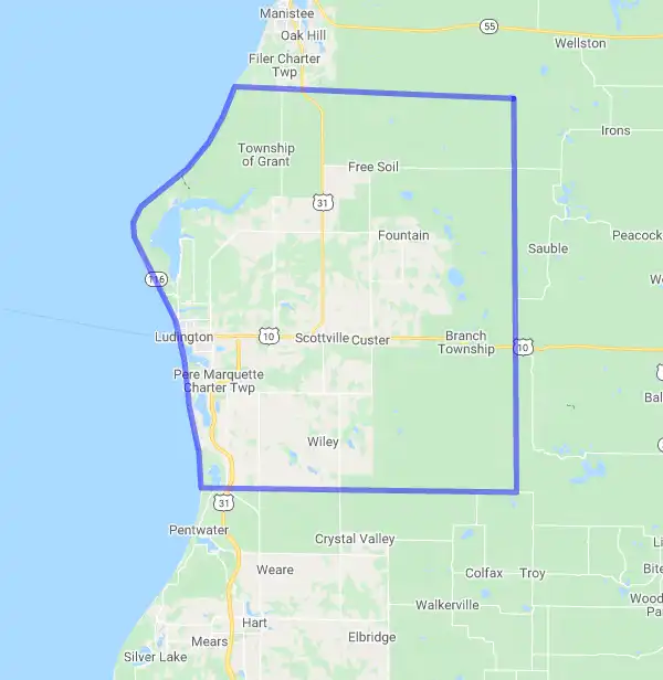 County level USDA loan eligibility boundaries for Mason, Michigan