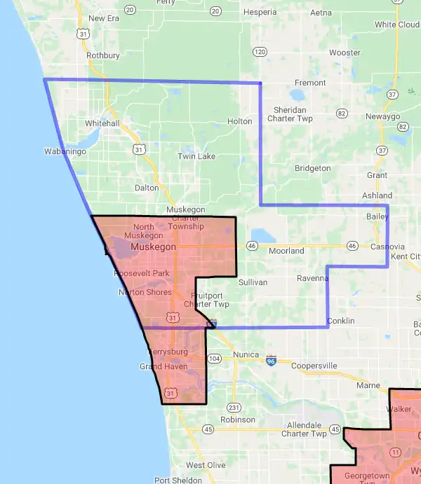 County level USDA loan eligibility boundaries for Muskegon, Michigan