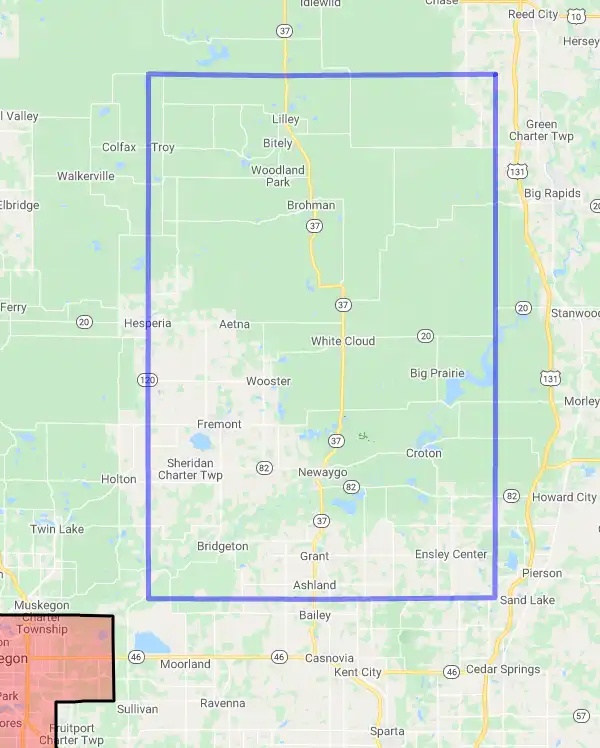 County level USDA loan eligibility boundaries for Newaygo, Michigan
