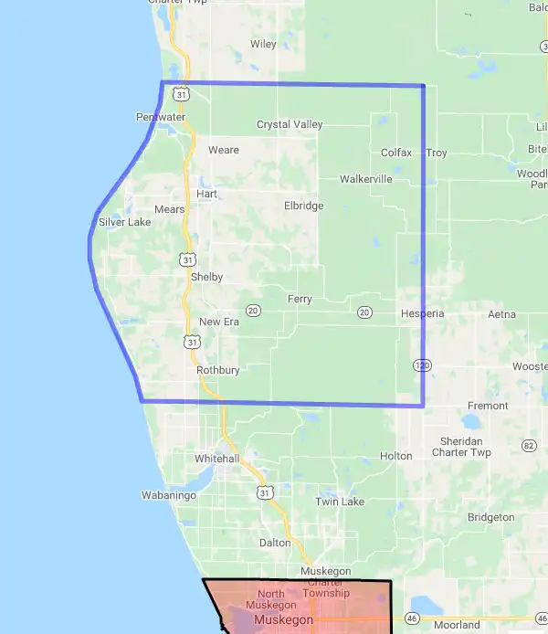 County level USDA loan eligibility boundaries for Oceana, Michigan