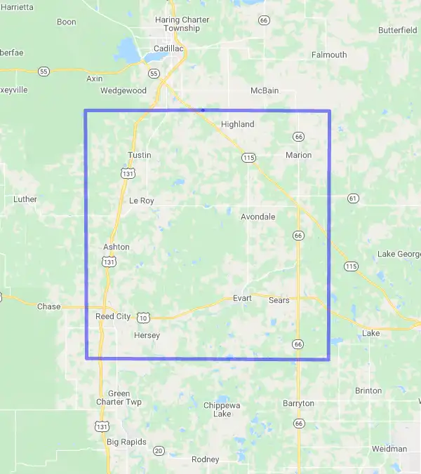 County level USDA loan eligibility boundaries for Osceola, Michigan