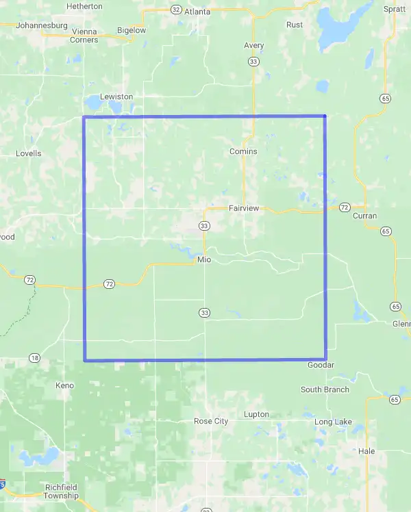County level USDA loan eligibility boundaries for Oscoda, Michigan