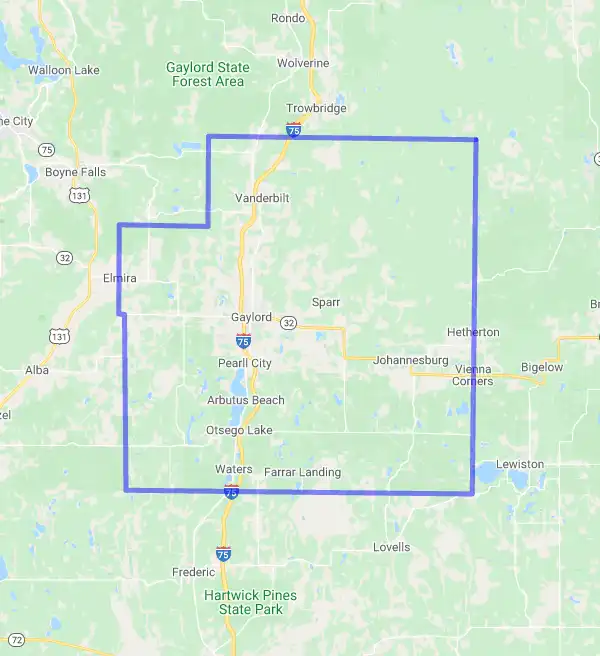 County level USDA loan eligibility boundaries for Otsego, Michigan