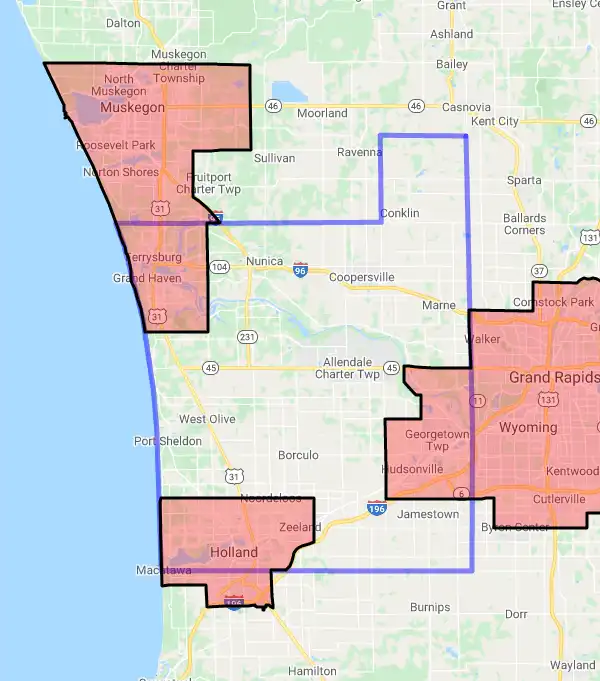 County level USDA loan eligibility boundaries for Ottawa, Michigan