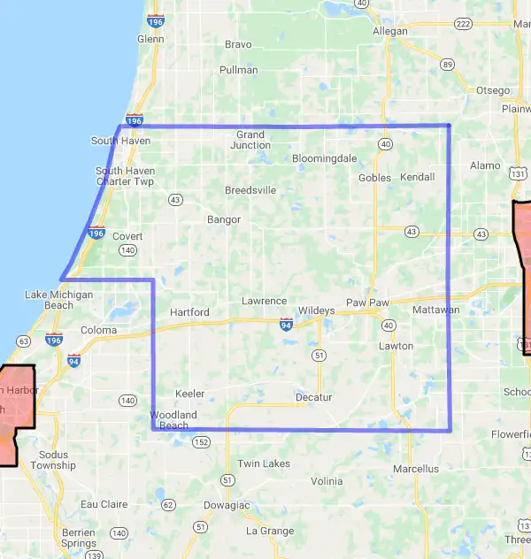 County level USDA loan eligibility boundaries for Van Buren, Michigan