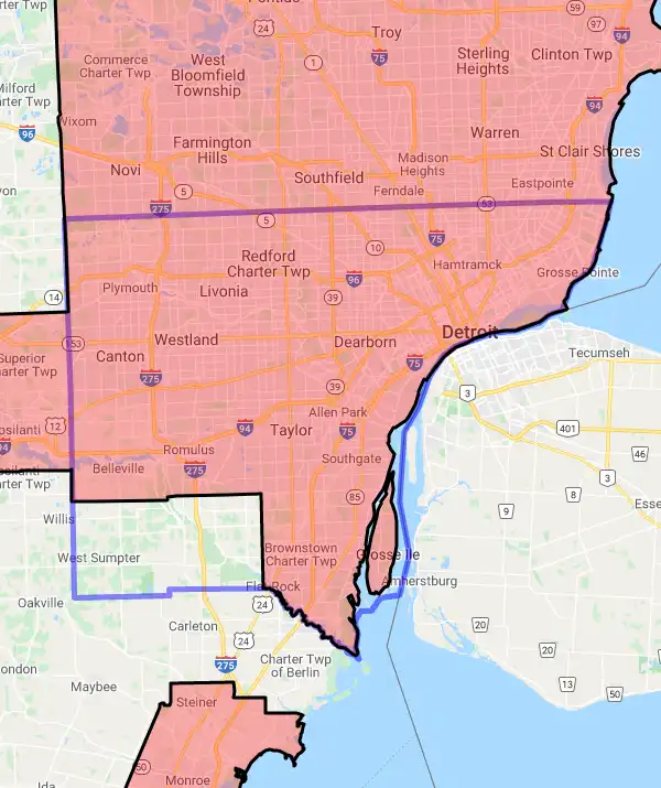 County level USDA loan eligibility boundaries for Wayne, Michigan