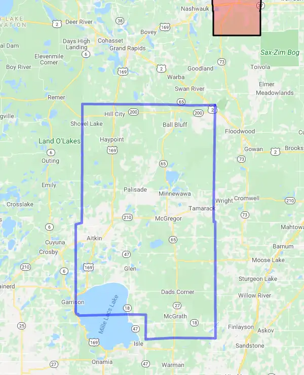 County level USDA loan eligibility boundaries for Aitkin, Minnesota