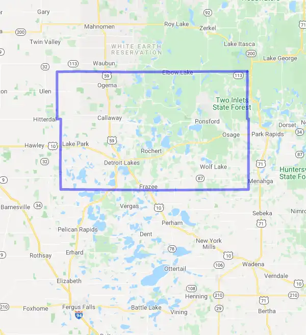 County level USDA loan eligibility boundaries for Becker, MN