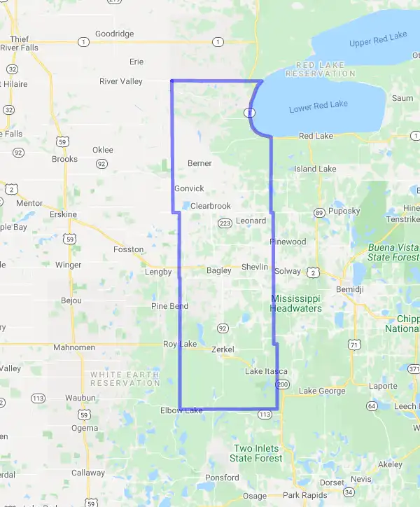 County level USDA loan eligibility boundaries for Clearwater, MN