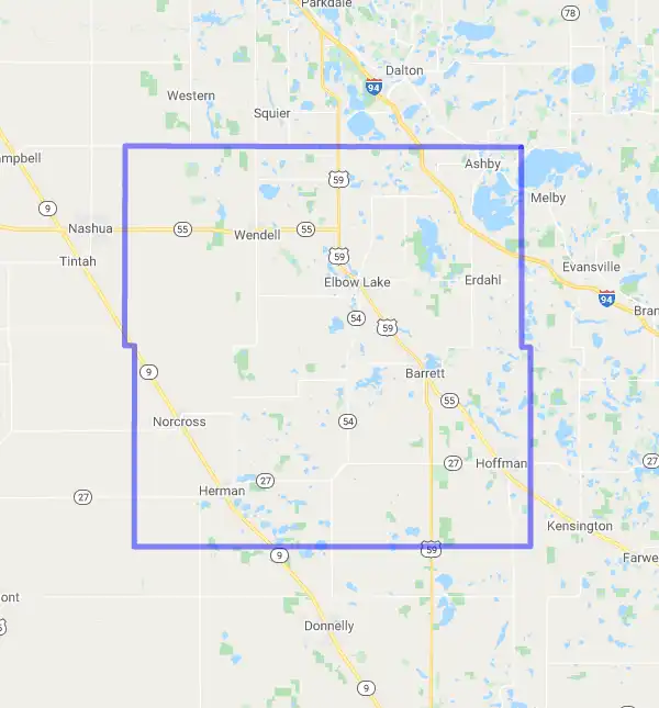 County level USDA loan eligibility boundaries for Grant, MN