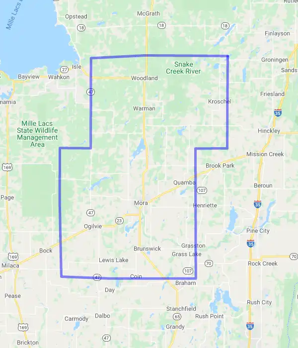 County level USDA loan eligibility boundaries for Kanabec, MN