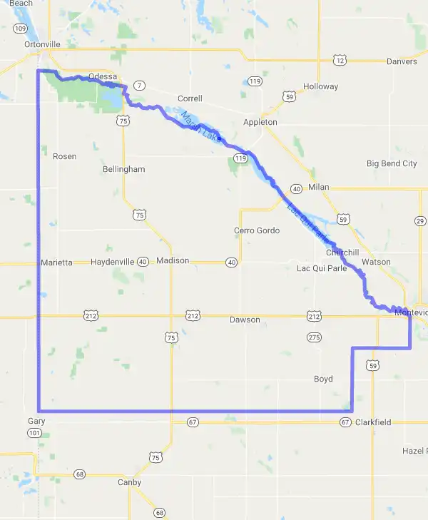 County level USDA loan eligibility boundaries for Lac qui Parle, Minnesota