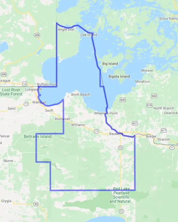 County level USDA loan eligibility boundaries for Lake of the Woods, Minnesota